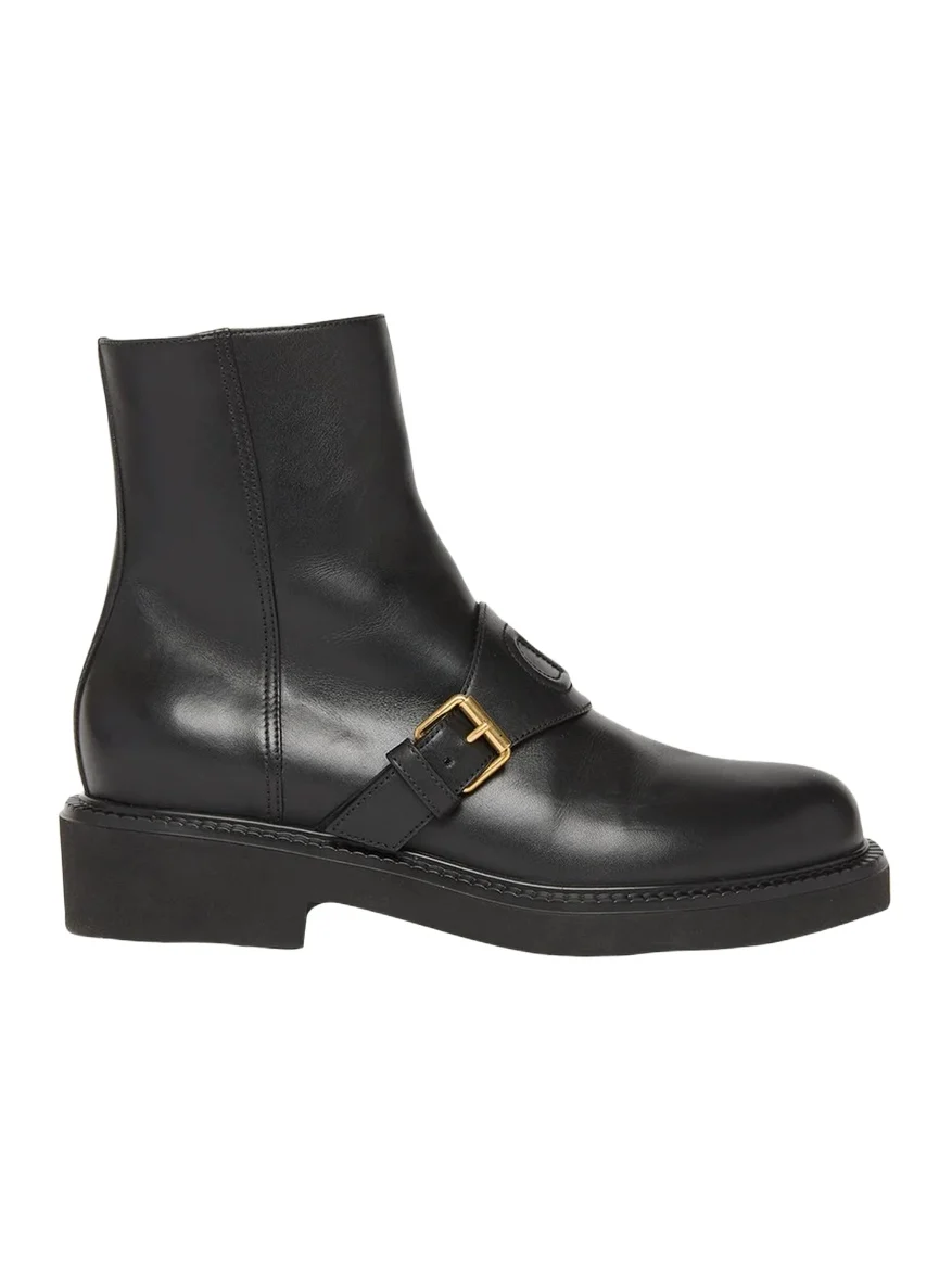 Valentino Garavani VLogo Embossed Leather Ankle Boots