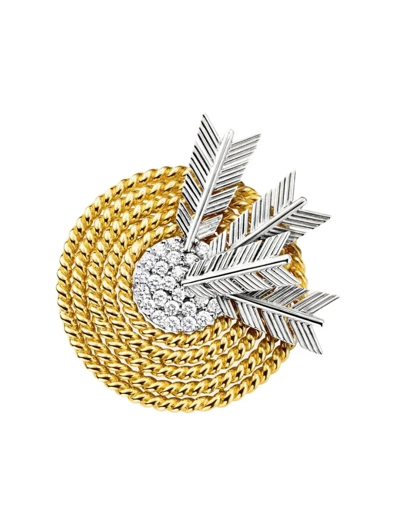 VERDURA 18K Gold and Platinum Diamond Target Brooch