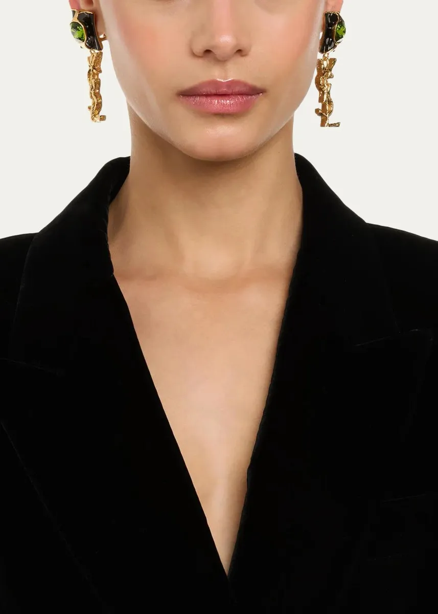 Saint Laurent YSL Pendant Rhinestone & Enamel Earrings | Thumbnail 2 Saint Laurent YSL Pendant Rhinestone & Enamel Earrings | Thumbnail 2