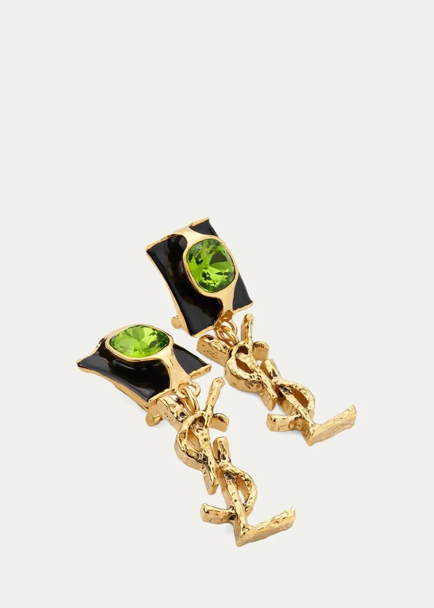 Saint Laurent YSL Pendant Rhinestone & Enamel Earrings | Thumbnail 3 Saint Laurent YSL Pendant Rhinestone & Enamel Earrings | Thumbnail 3