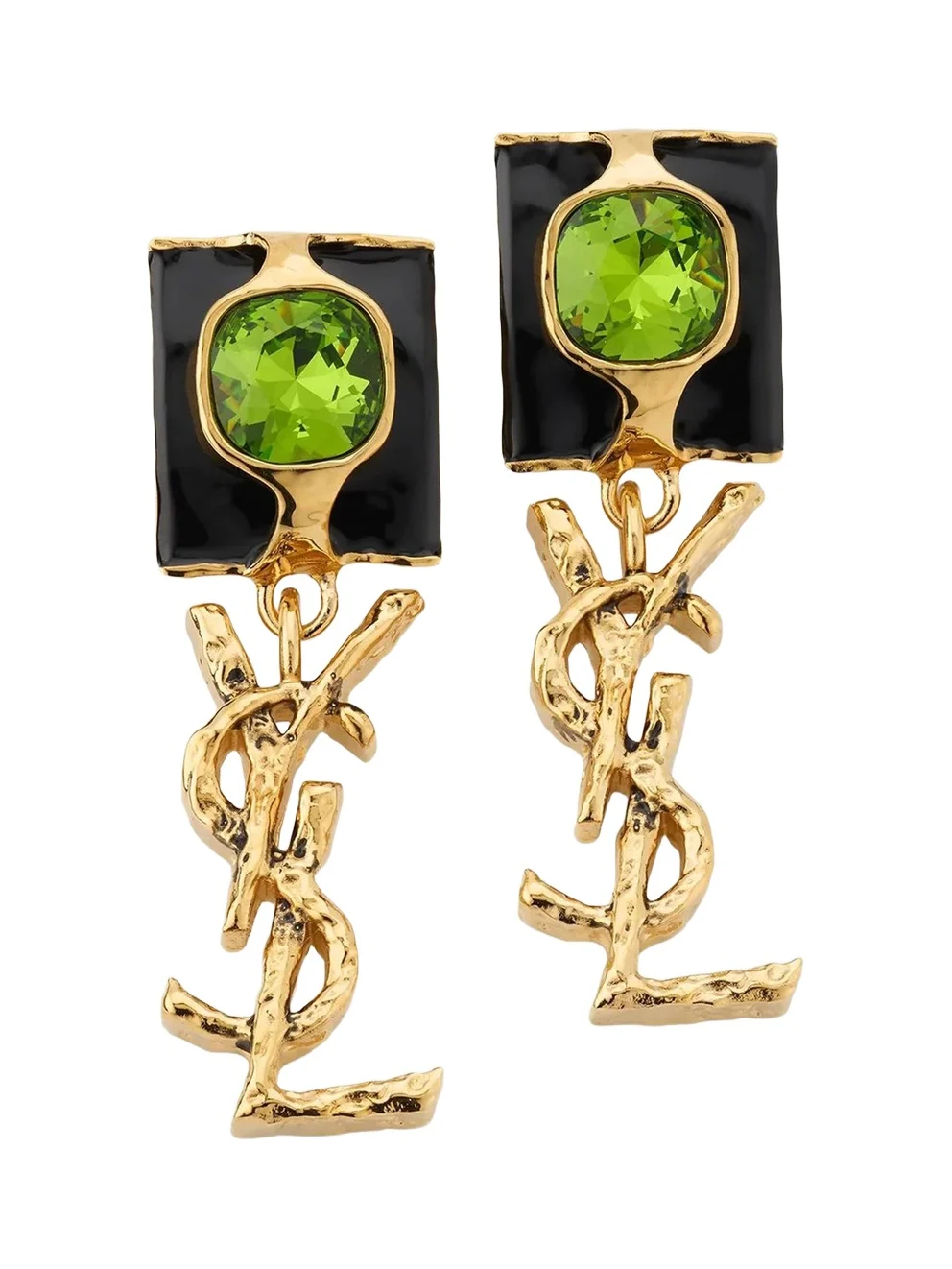 Saint Laurent YSL Pendant Rhinestone & Enamel Earrings