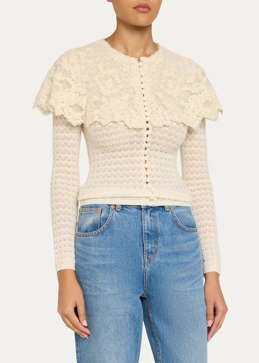 Sea Chandra Lace Capelet Open-Knit Cardigan | Thumbnail 4