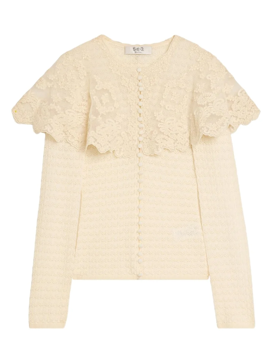 Sea Chandra Lace Capelet Open-Knit Cardigan