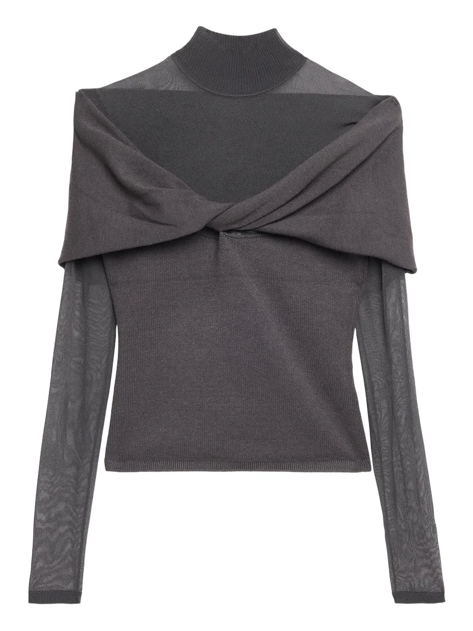 SEROYA Oak Mesh Knit Twist-Front Top