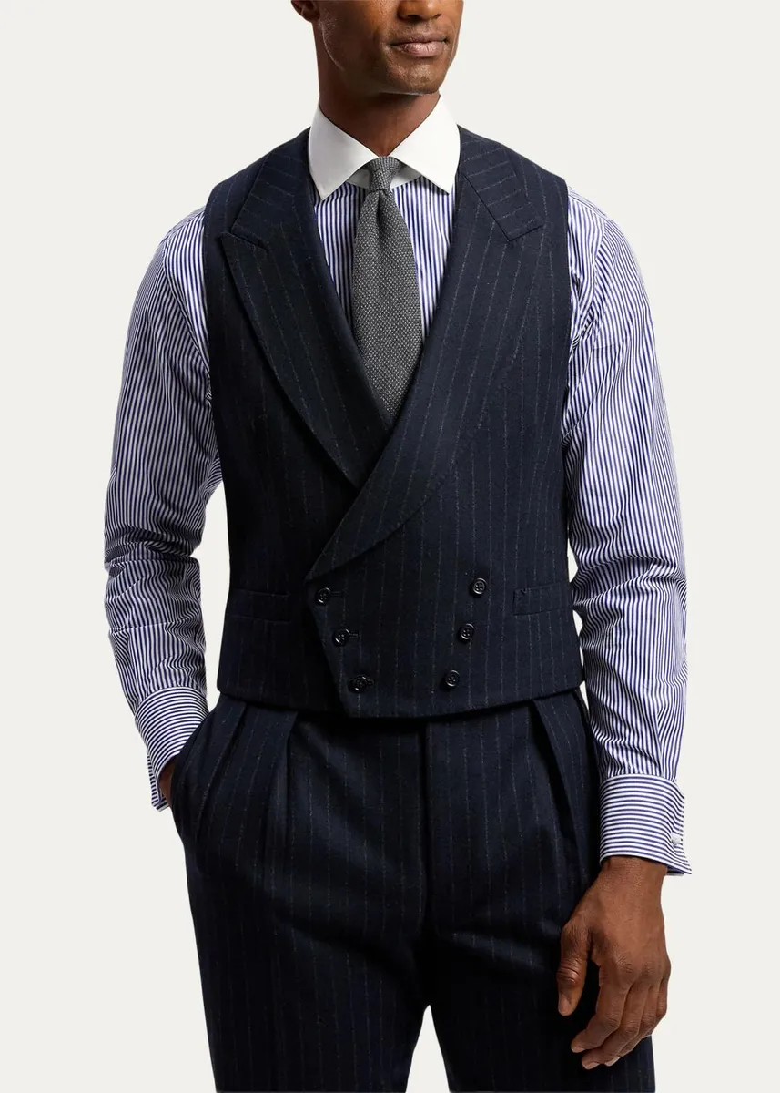 Ralph Lauren Purple Label Men's Hand-Tailored Chalk-Stripe Vest | Thumbnail 4 Ralph Lauren Purple Label Men's Hand-Tailored Chalk-Stripe Vest | Thumbnail 4