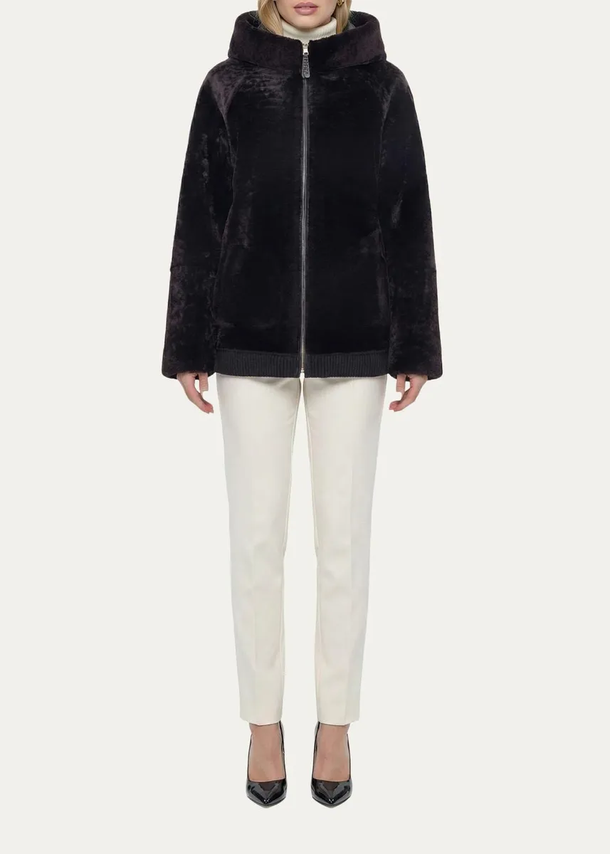 Gorski Select Textured Shearling Lamb Hooded Jacket | Thumbnail 2 Gorski Select Textured Shearling Lamb Hooded Jacket | Thumbnail 2