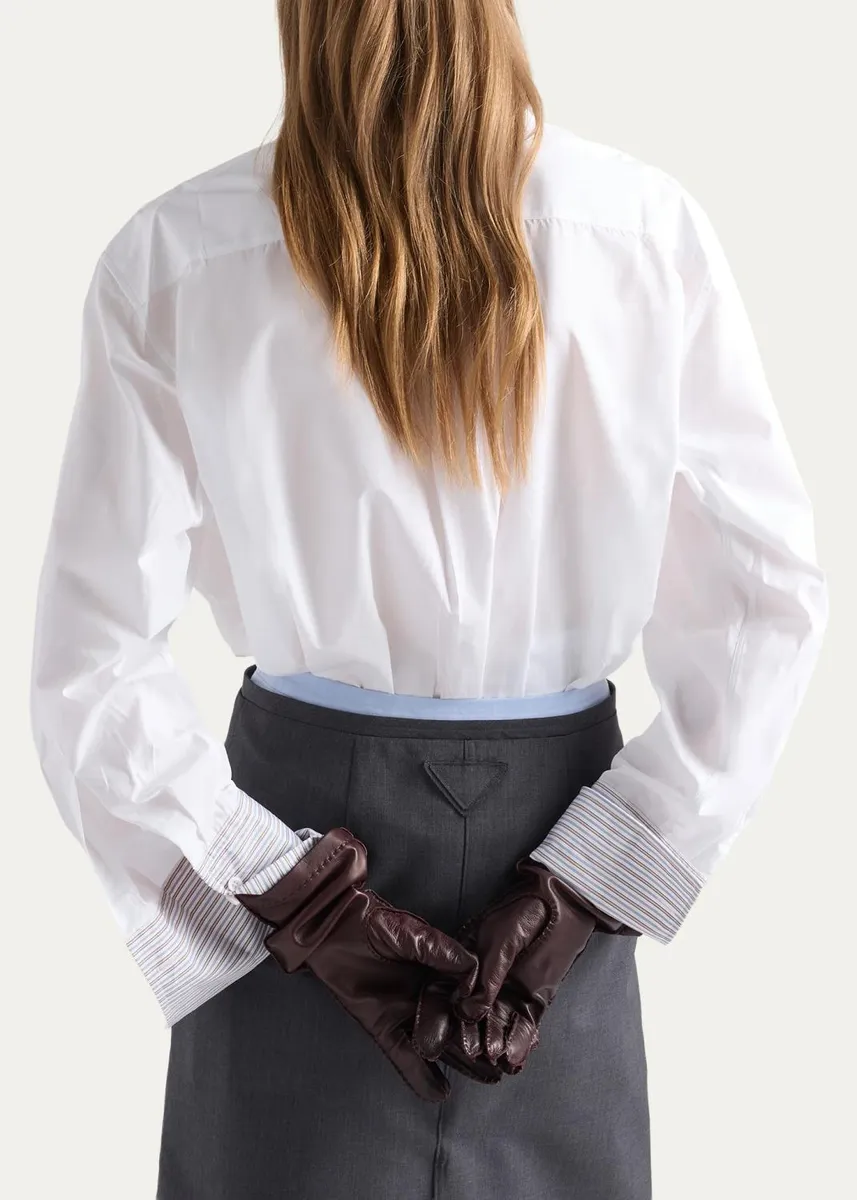 Prada Striped-Cuff Cotton Poplin Button-Down Shirt With Scarf | Thumbnail 3 Prada Striped-Cuff Cotton Poplin Button-Down Shirt With Scarf | Thumbnail 3