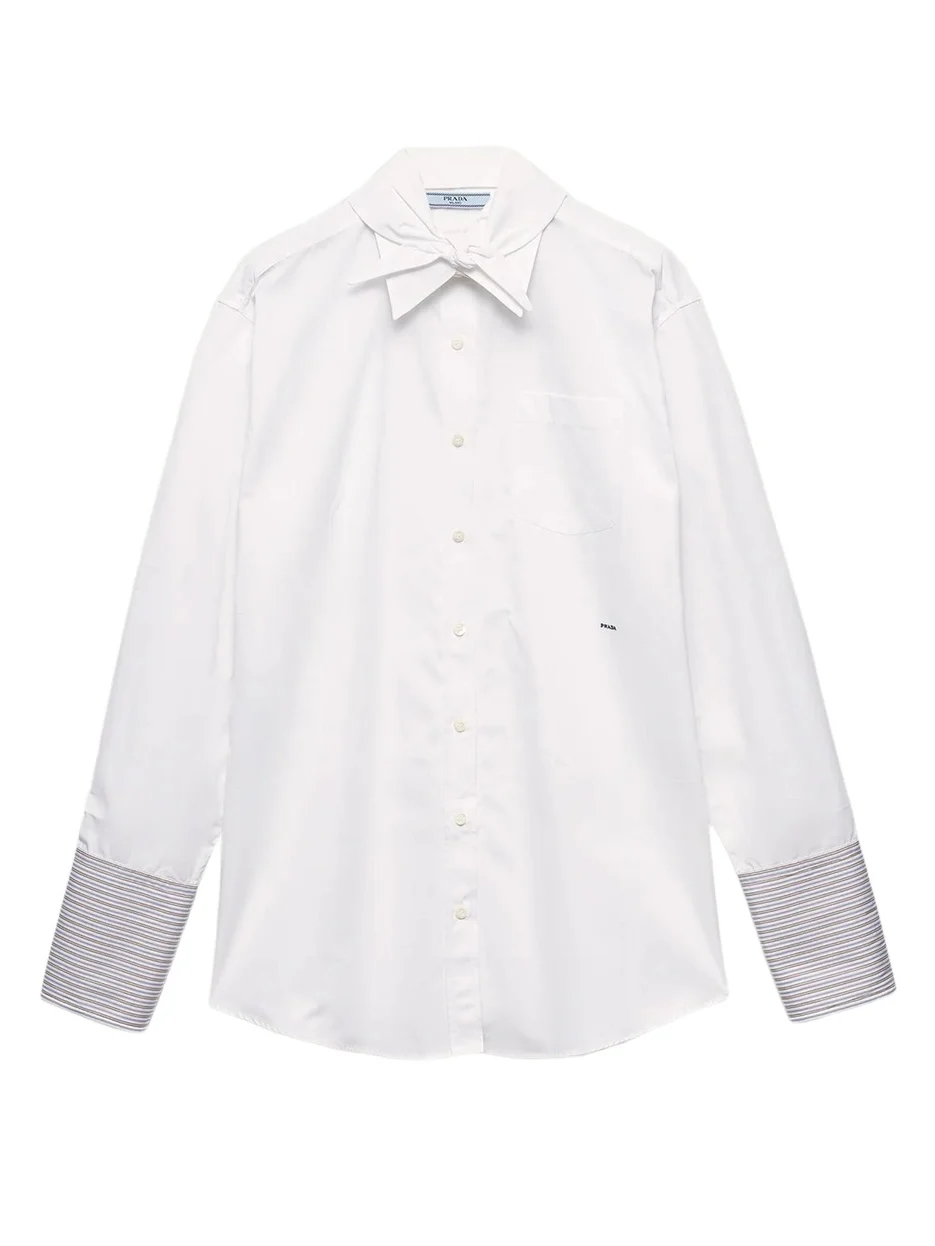 Striped-Cuff Cotton Poplin Button-Down Shirt With Scarf Striped-Cuff Cotton Poplin Button-Down Shirt With Scarf