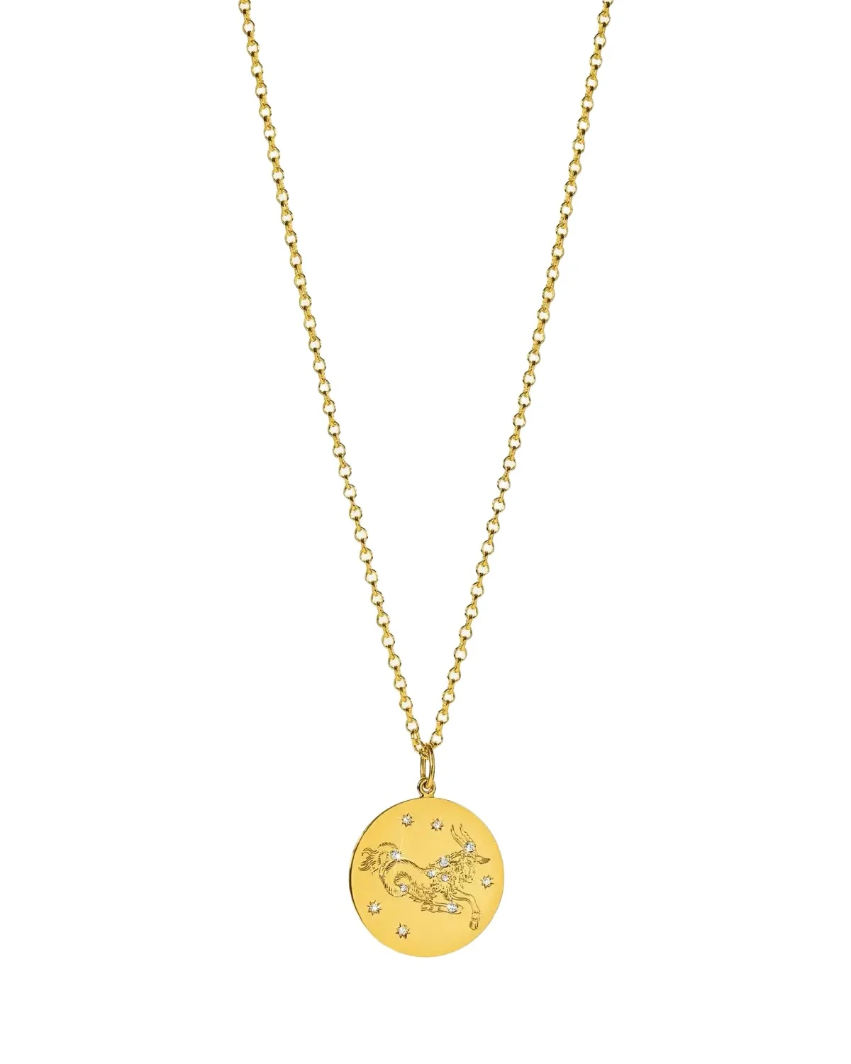 18K Yellow Gold Diamond Zodiac Necklace, Capricorn 18K Yellow Gold Diamond Zodiac Necklace, Capricorn