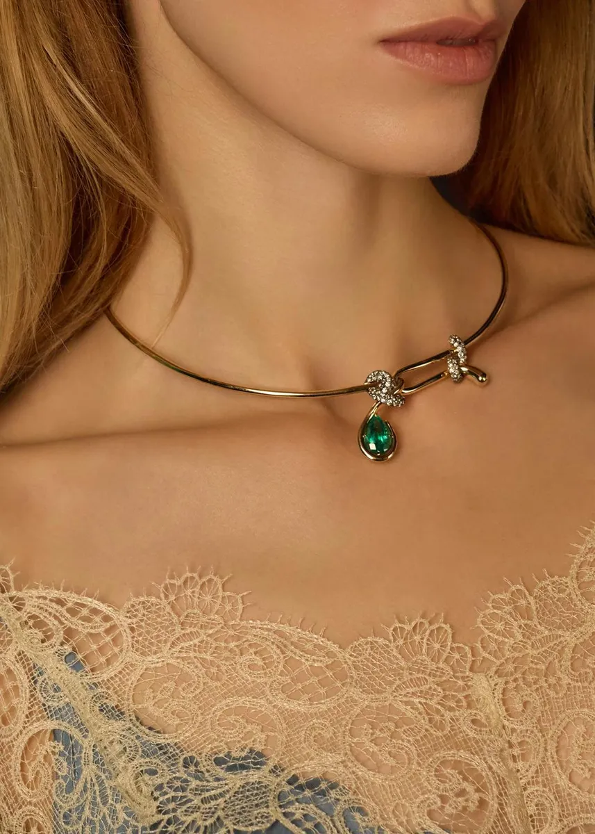 Mason and Books 14K Yellow Gold Tangled Collar with Diamonds and Emerald | Thumbnail 2