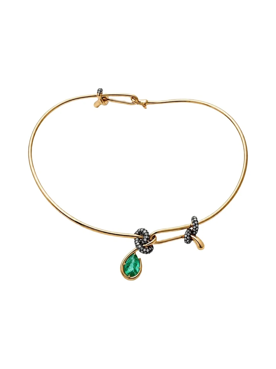 Mason and Books 14K Yellow Gold Tangled Collar with Diamonds and Emerald