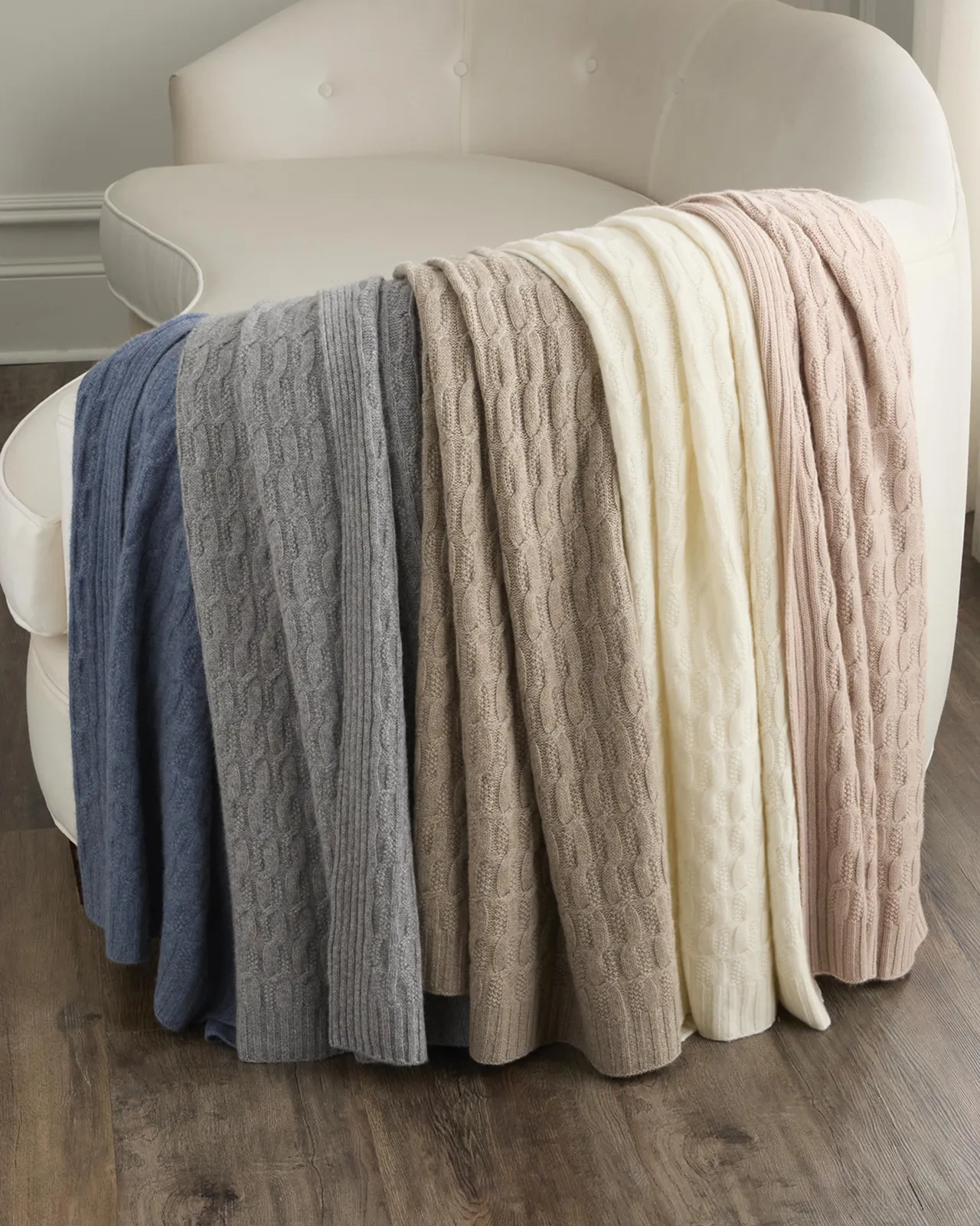 Sofia Cashmere Seed-Stitch Cable Throw