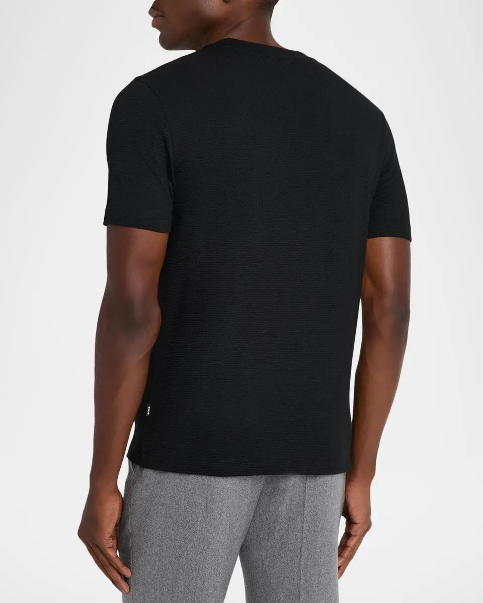 BOSS Men's Tiburt 240 Slim Textured Cotton Crewneck T-Shirt | Thumbnail 3