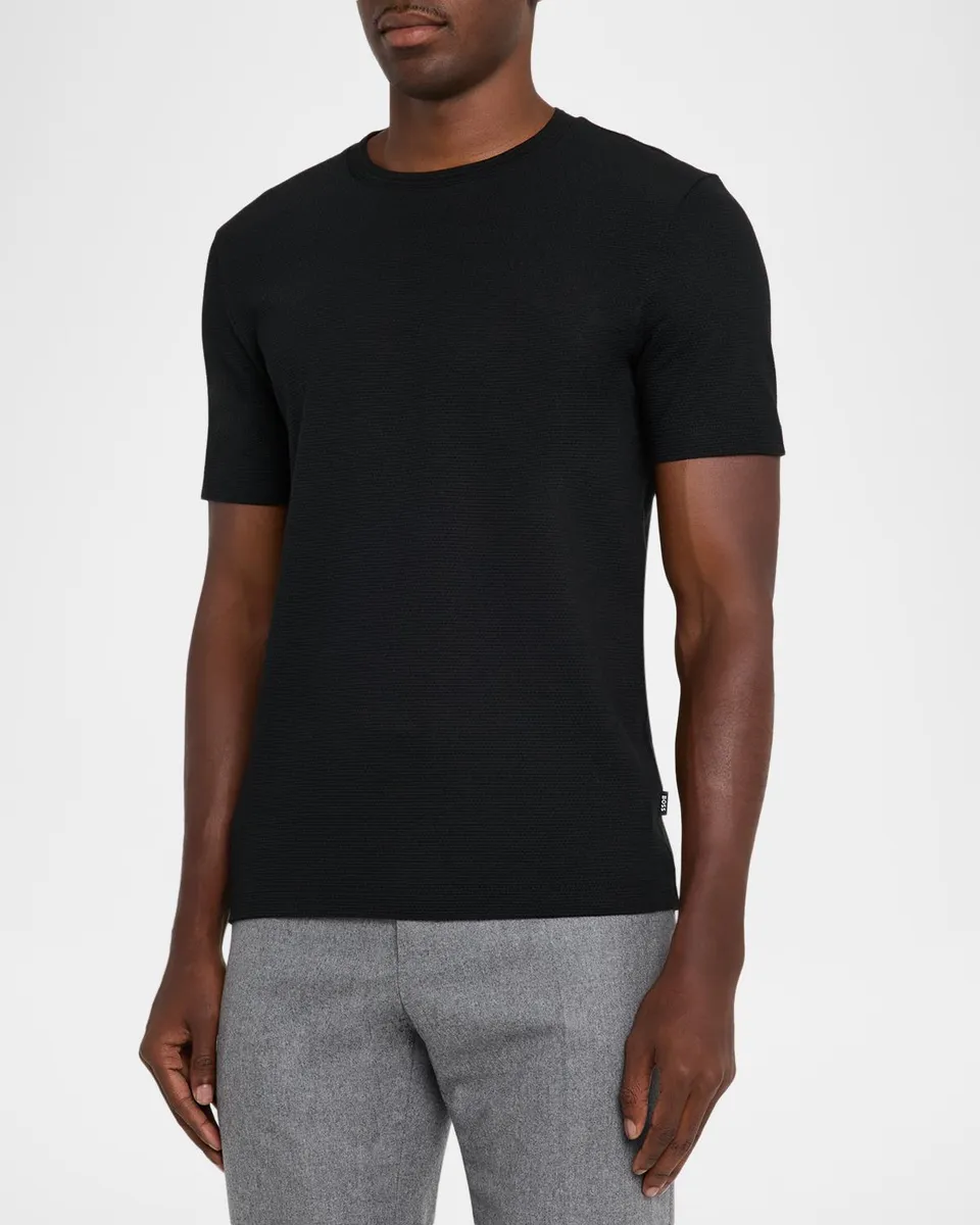 BOSS Men's Tiburt 240 Slim Textured Cotton Crewneck T-Shirt | Thumbnail 4