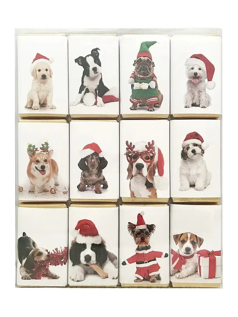 House of Dorchester Christmas Dogs In Hats 12-Piece Milk Chocolate Slims