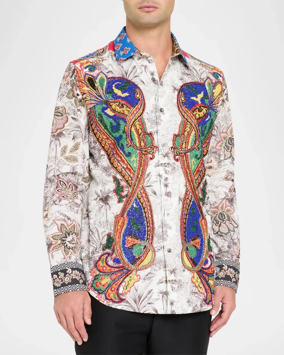 Robert Graham Men's Zamore Silk Button-Down Shirt | Thumbnail 4 Robert Graham Men's Zamore Silk Button-Down Shirt | Thumbnail 4