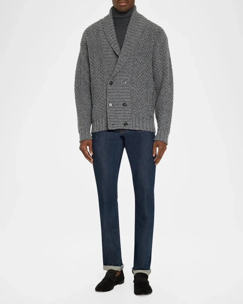dunhill Men's Cashmere Herringbone Shawl Cardigan | Thumbnail 2 dunhill Men's Cashmere Herringbone Shawl Cardigan | Thumbnail 2