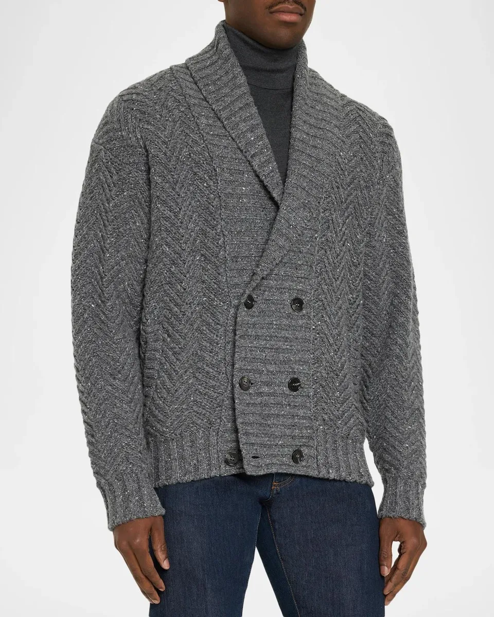 dunhill Men's Cashmere Herringbone Shawl Cardigan | Thumbnail 4 dunhill Men's Cashmere Herringbone Shawl Cardigan | Thumbnail 4