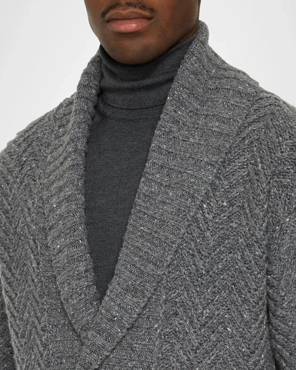 dunhill Men's Cashmere Herringbone Shawl Cardigan | Thumbnail 5 dunhill Men's Cashmere Herringbone Shawl Cardigan | Thumbnail 5
