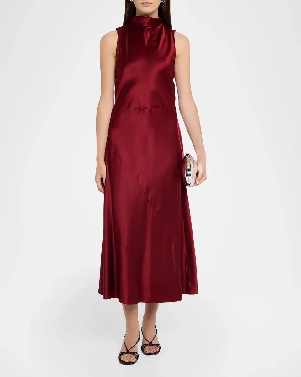 Eileen Fisher Sleeveless Mock-Neck Satin Midi Dress | Thumbnail 2 Eileen Fisher Sleeveless Mock-Neck Satin Midi Dress | Thumbnail 2