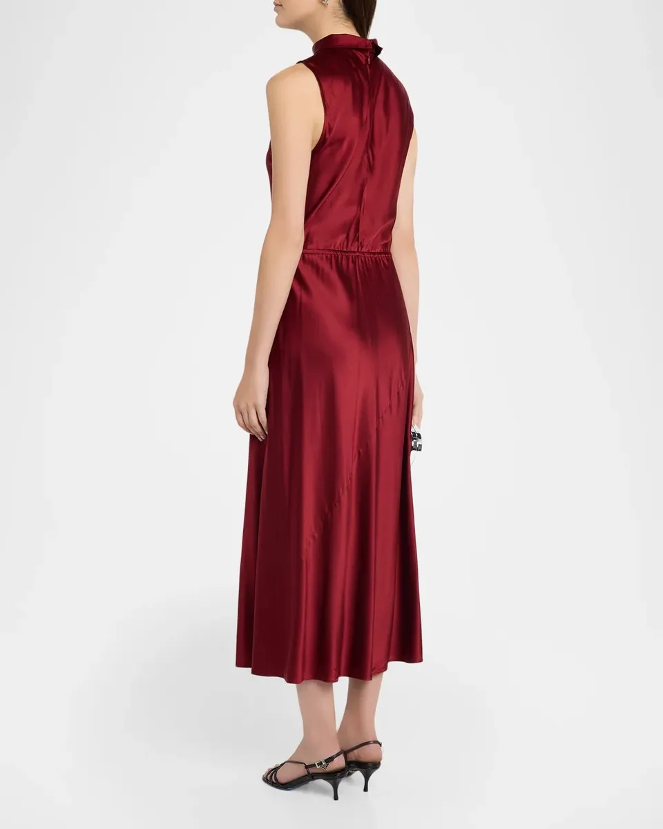 Eileen Fisher Sleeveless Mock-Neck Satin Midi Dress | Thumbnail 3 Eileen Fisher Sleeveless Mock-Neck Satin Midi Dress | Thumbnail 3