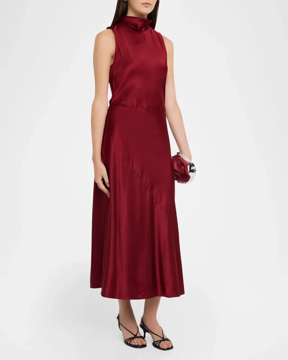 Eileen Fisher Sleeveless Mock-Neck Satin Midi Dress | Thumbnail 4 Eileen Fisher Sleeveless Mock-Neck Satin Midi Dress | Thumbnail 4