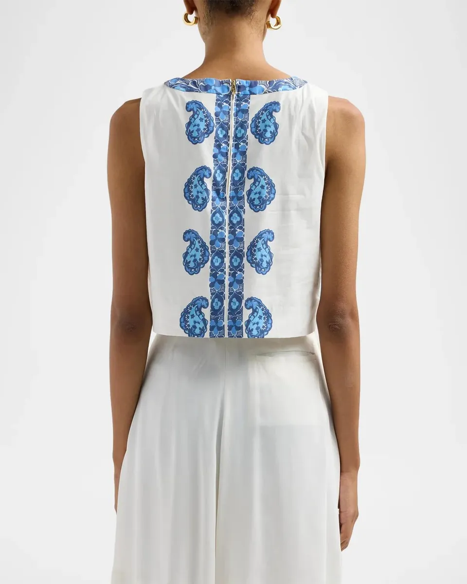 Lilly Pulitzer Annaleese Paisley Stretch Cotton Poplin Sleeveless Crop Top | Thumbnail 3