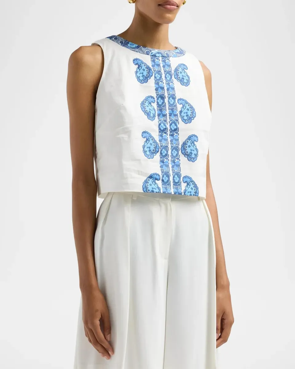 Lilly Pulitzer Annaleese Paisley Stretch Cotton Poplin Sleeveless Crop Top | Thumbnail 4