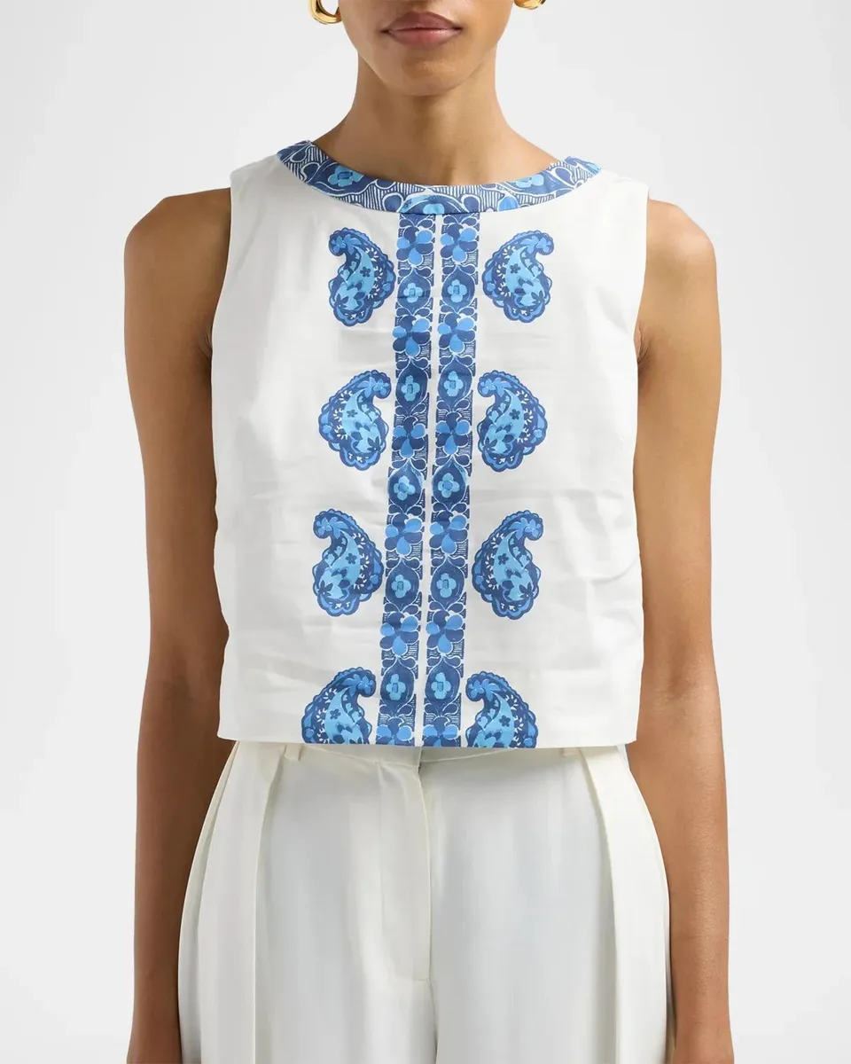 Lilly Pulitzer Annaleese Paisley Stretch Cotton Poplin Sleeveless Crop Top | Thumbnail 5