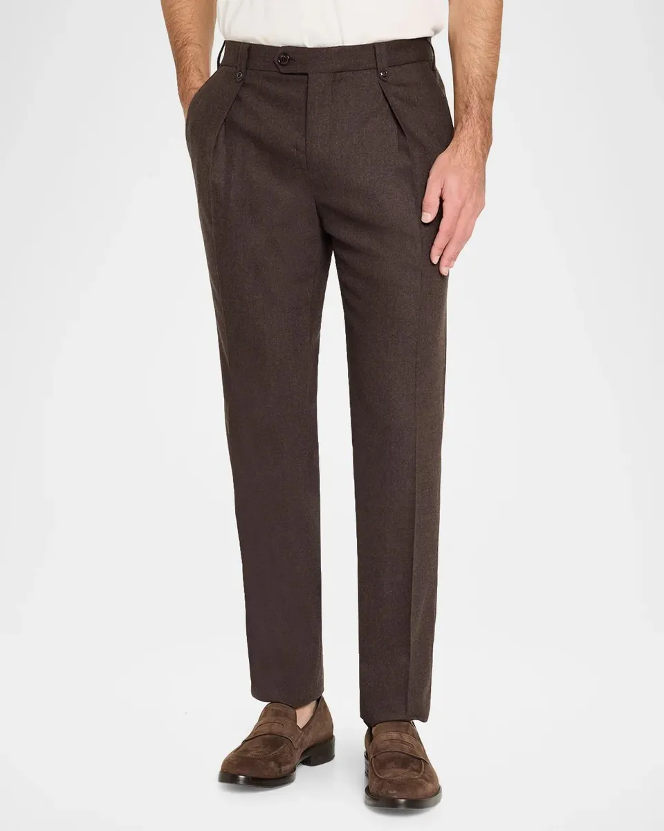 Stefano Ricci Men's Flannel Flat-Front Trousers | Thumbnail 4