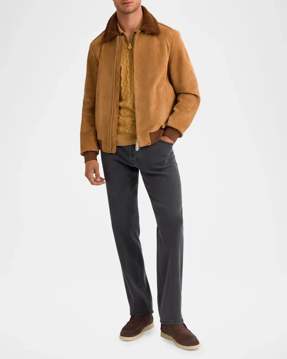 Stefano Ricci Men's Suede Shearling-Collar Blouson Jacket | Thumbnail 2 Stefano Ricci Men's Suede Shearling-Collar Blouson Jacket | Thumbnail 2