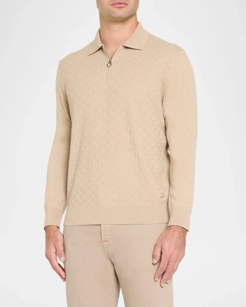 Stefano Ricci Men's Mosaic Textured Half-Zip Polo Sweater | Thumbnail 4 Stefano Ricci Men's Mosaic Textured Half-Zip Polo Sweater | Thumbnail 4