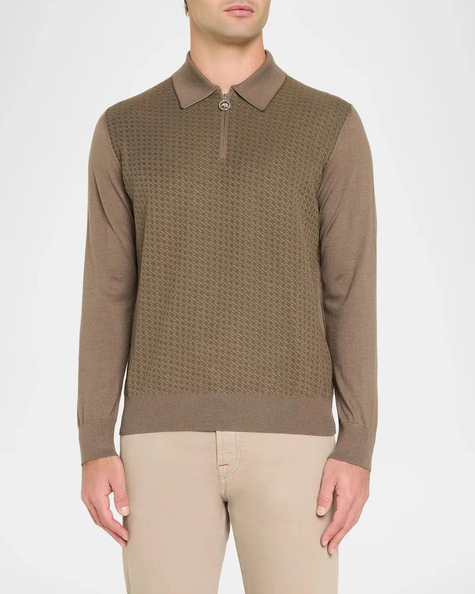 Stefano Ricci Men's Textured Houndstooth Half-Zip Sweater | Thumbnail 4 Stefano Ricci Men's Textured Houndstooth Half-Zip Sweater | Thumbnail 4