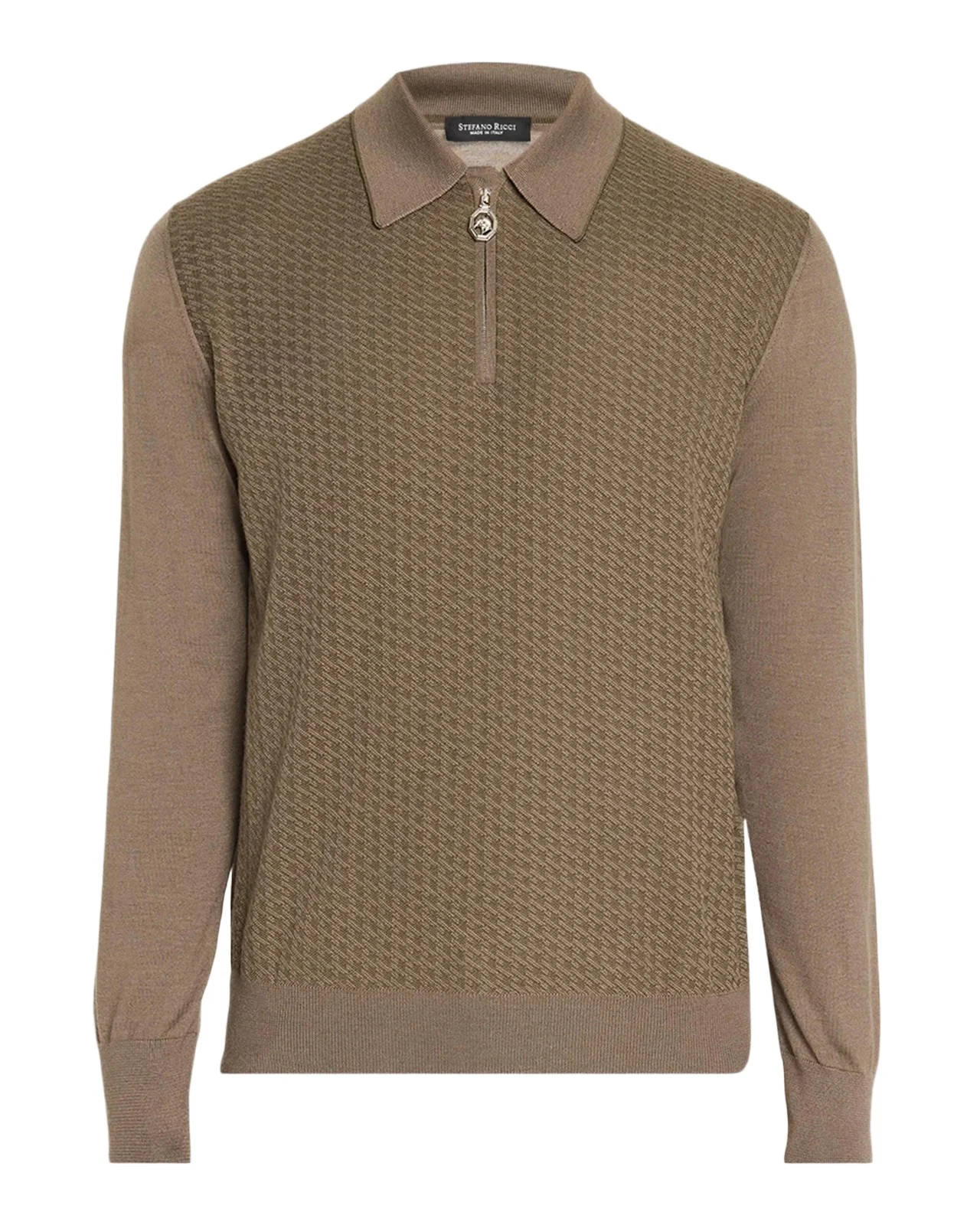 Stefano Ricci Men's Textured Houndstooth Half-Zip Sweater