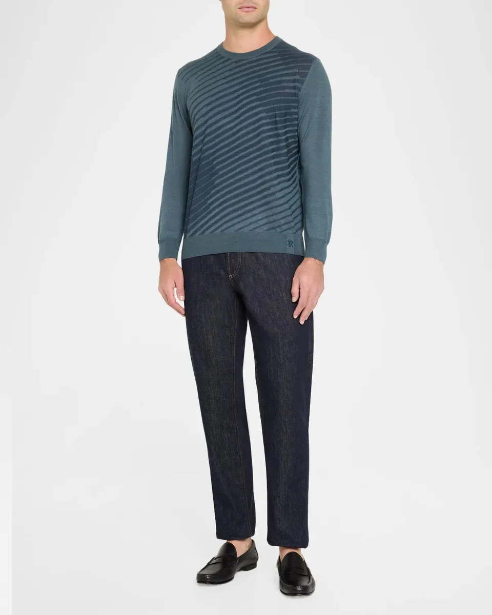 Stefano Ricci Men's Wool & Silk Diagonal Wave Crewneck Sweater | Thumbnail 2 Stefano Ricci Men's Wool & Silk Diagonal Wave Crewneck Sweater | Thumbnail 2