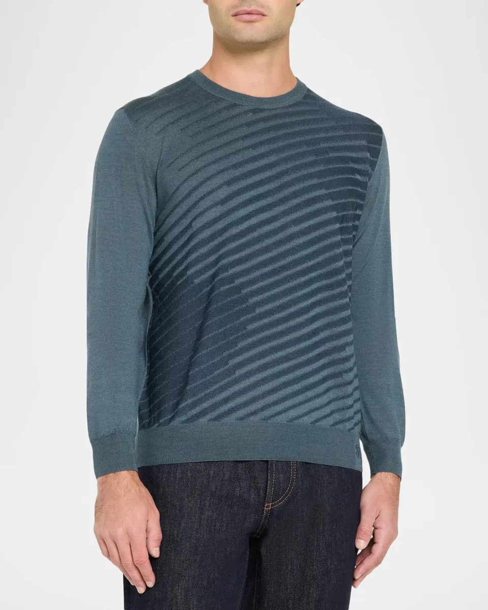 Stefano Ricci Men's Wool & Silk Diagonal Wave Crewneck Sweater | Thumbnail 4 Stefano Ricci Men's Wool & Silk Diagonal Wave Crewneck Sweater | Thumbnail 4