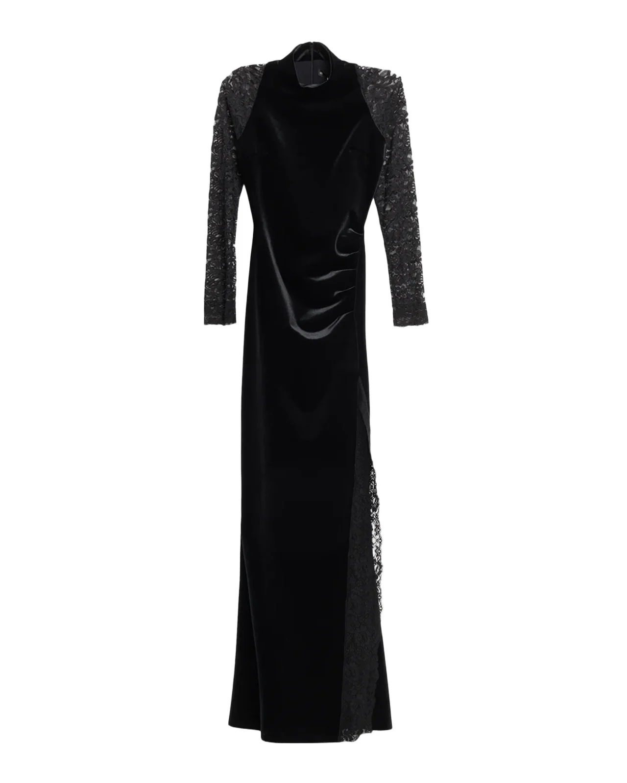 Chiara Boni La Petite Robe Garim Pleated Lace-Sleeve Velvet Gown
