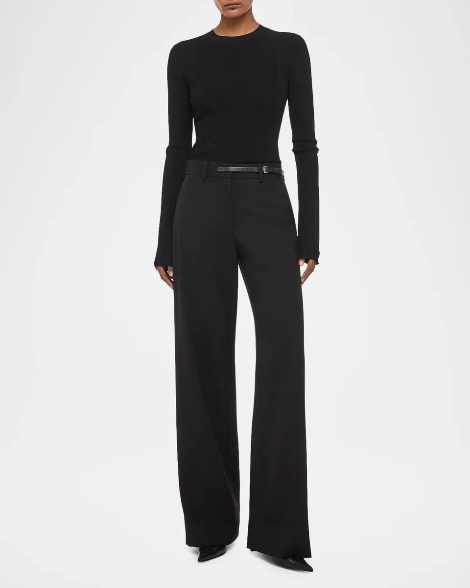 Helmut Lang Belted Wool Gabardine Trousers | Thumbnail 2
