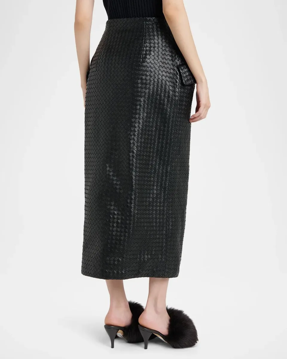 Bottega Veneta Intrecciato Leather Pockets Midi Skirt | Thumbnail 3