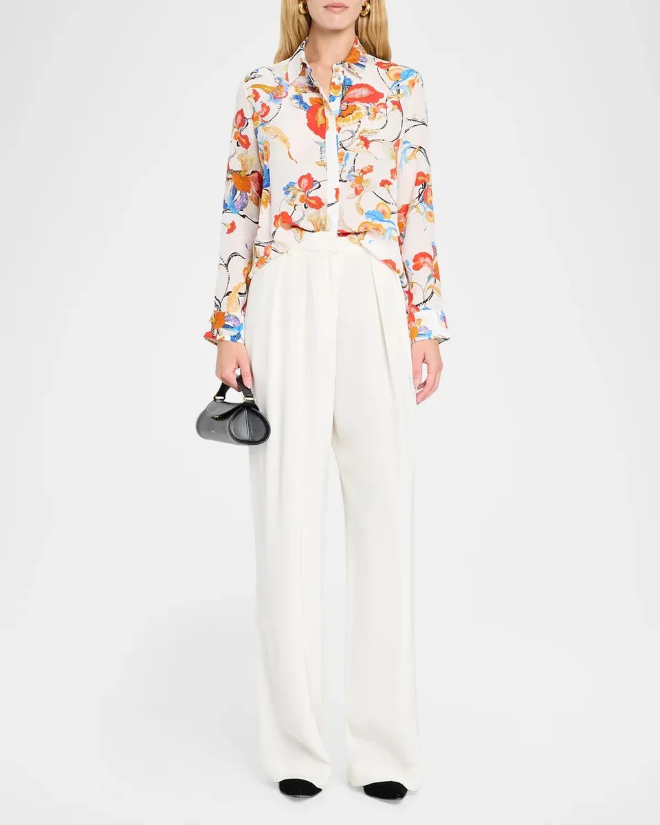 Adam Lippes Mathias Floral Silk Crepe De Chine Button-Down Shirt | Thumbnail 2 Adam Lippes Mathias Floral Silk Crepe De Chine Button-Down Shirt | Thumbnail 2