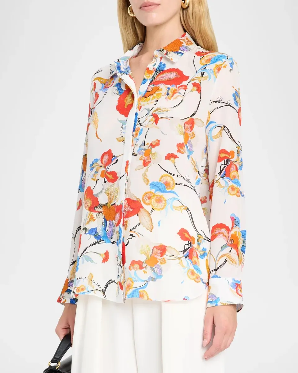 Adam Lippes Mathias Floral Silk Crepe De Chine Button-Down Shirt | Thumbnail 4 Adam Lippes Mathias Floral Silk Crepe De Chine Button-Down Shirt | Thumbnail 4