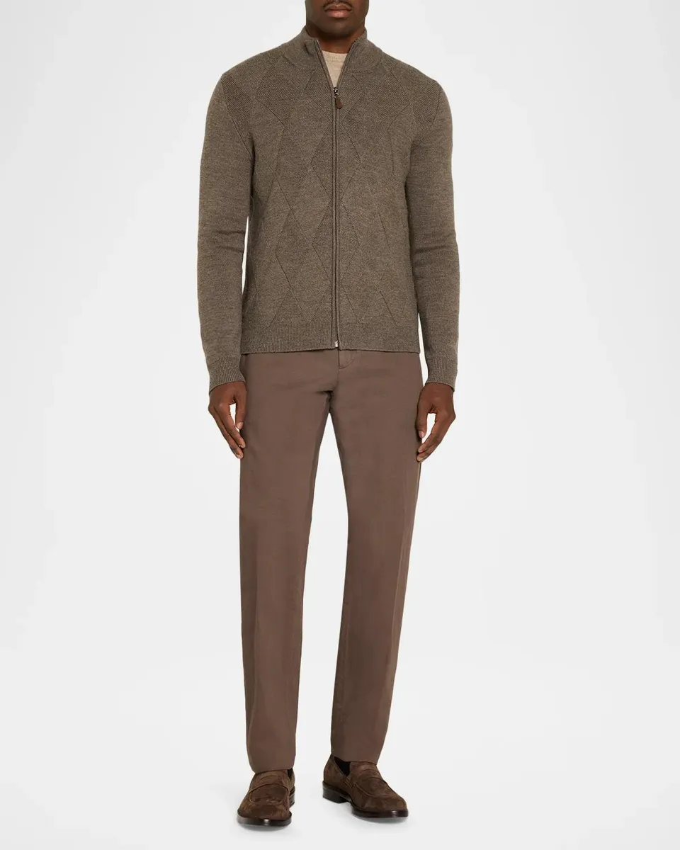 Neiman Marcus Men's Wool Argyle Full-Zip Sweater | Thumbnail 2 Neiman Marcus Men's Wool Argyle Full-Zip Sweater | Thumbnail 2