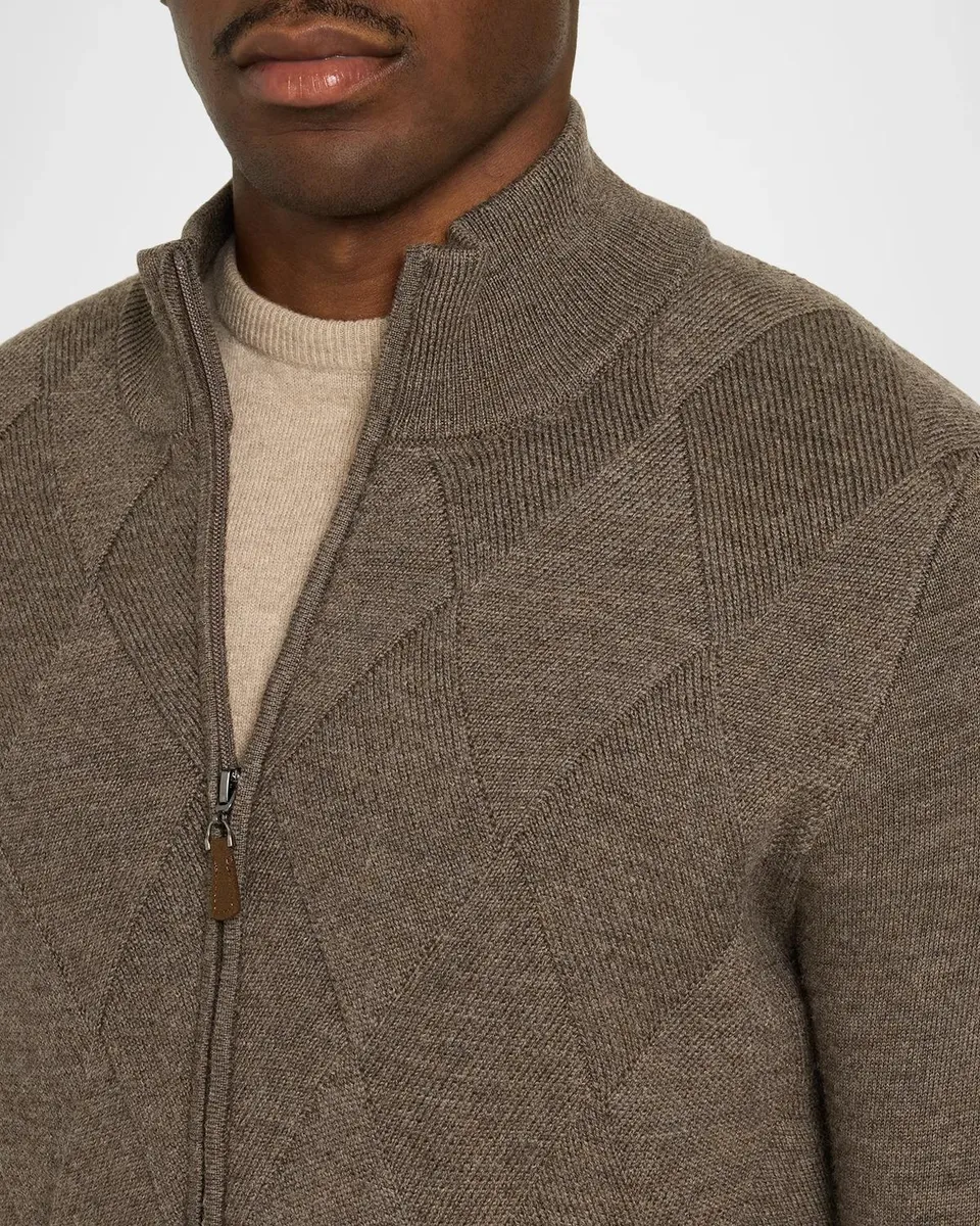 Neiman Marcus Men's Wool Argyle Full-Zip Sweater | Thumbnail 5 Neiman Marcus Men's Wool Argyle Full-Zip Sweater | Thumbnail 5