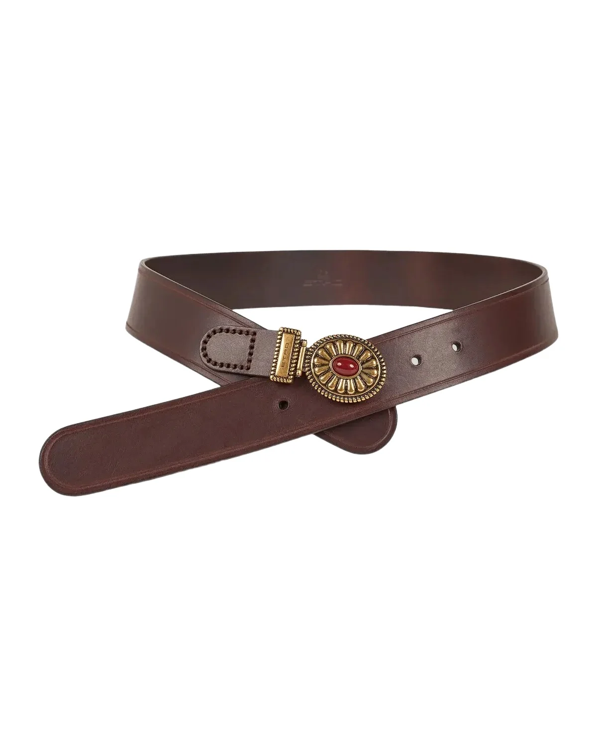 Etro Cabochon-Embellished Buckle Leather Belt