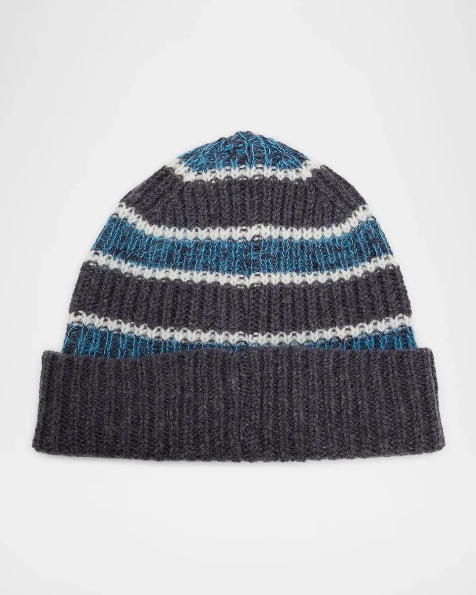 Paul Smith Men's Mara Stripe Rib-Knit Beanie Hat | Thumbnail 2