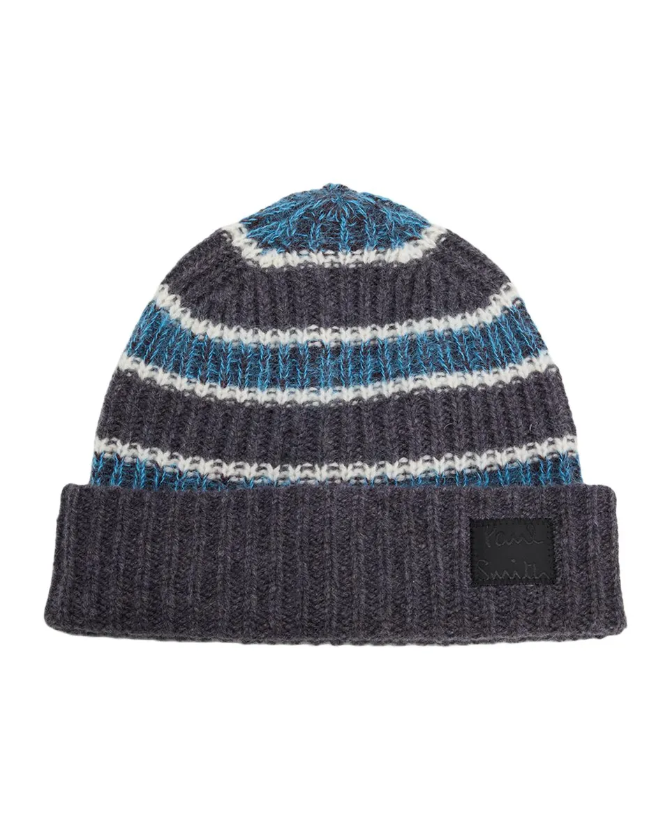 Paul Smith Men's Mara Stripe Rib-Knit Beanie Hat | Thumbnail 3