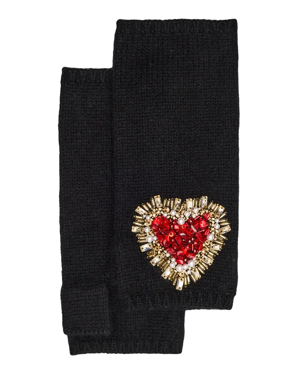 Carolyn Rowan Cashmere Heart-Embroidered Short Fingerless Gloves | Thumbnail 2 Carolyn Rowan Cashmere Heart-Embroidered Short Fingerless Gloves | Thumbnail 2