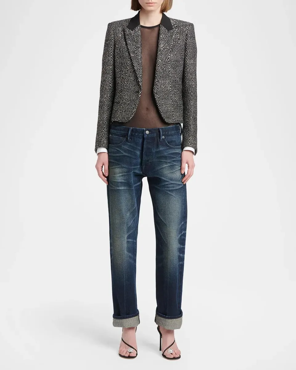 Tom Ford Sequined Wool Tweed Crop Single-Breasted Boyfriend Jacket | Thumbnail 2