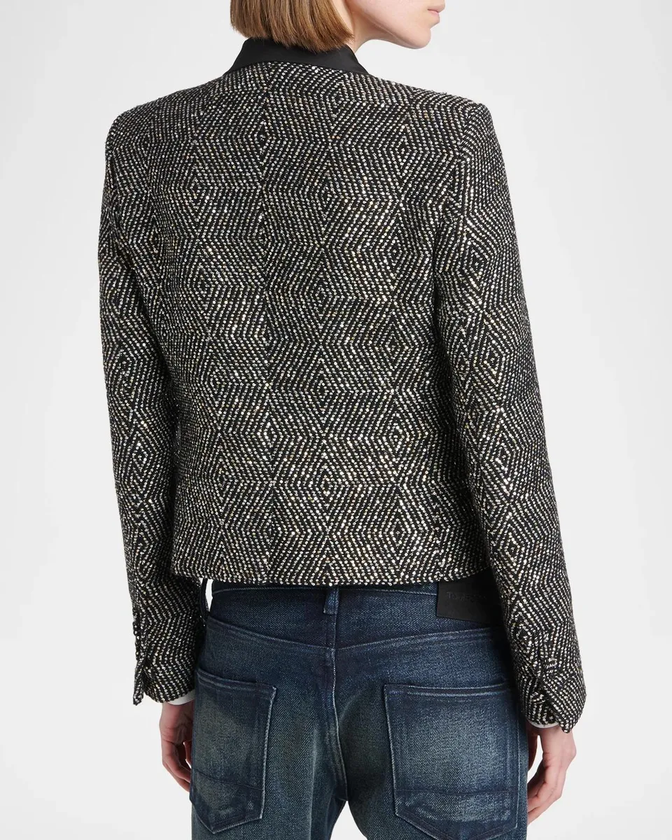 Tom Ford Sequined Wool Tweed Crop Single-Breasted Boyfriend Jacket | Thumbnail 3