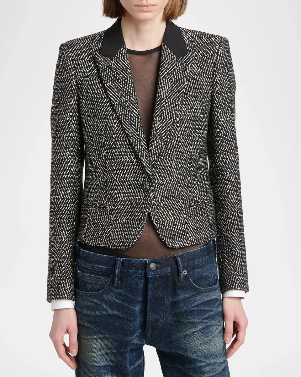 Tom Ford Sequined Wool Tweed Crop Single-Breasted Boyfriend Jacket | Thumbnail 4